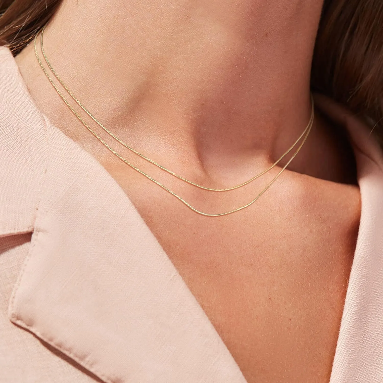 Herringbone Necklace for Women,Dainty Gold Necklace,14k Gold Plated Snake,Gold Chain Choker Necklaces,Simple Gold Layered Necklaces,Gold Jewelry Gift for Women