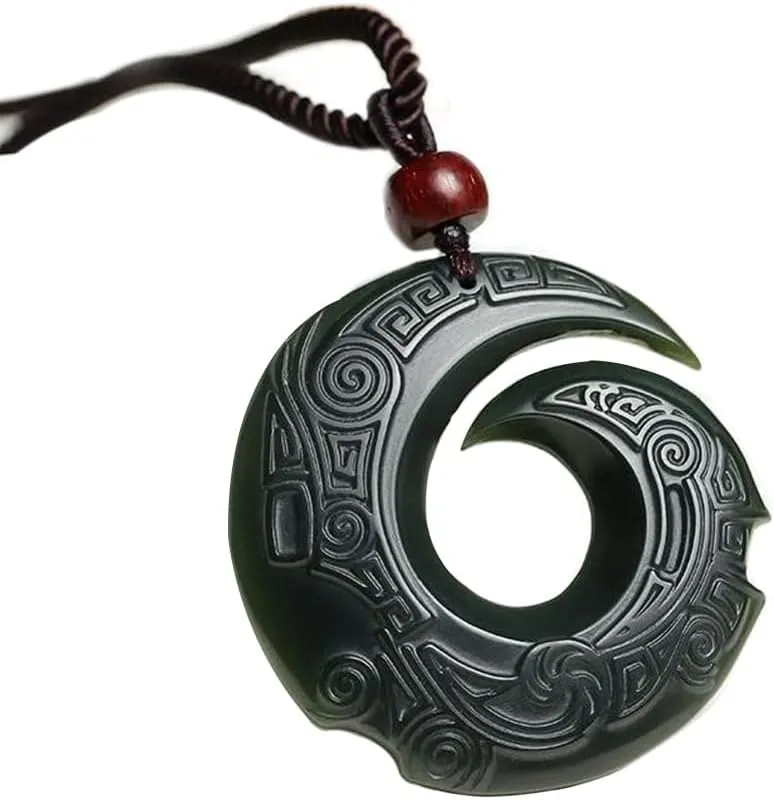 Hetian Jade Circle Necklace Lucky Peace Auspiciou Amulet,Hand Carved Luckcy Bird Jade Pendant(Include Certificate,Genuine)
