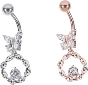 Homoyoyo 2pcs Butterfly Zircon Navel Rings for Women Body Piercing Jewelry Stylish Colors Durable Non-fading for Fashionable Outfits