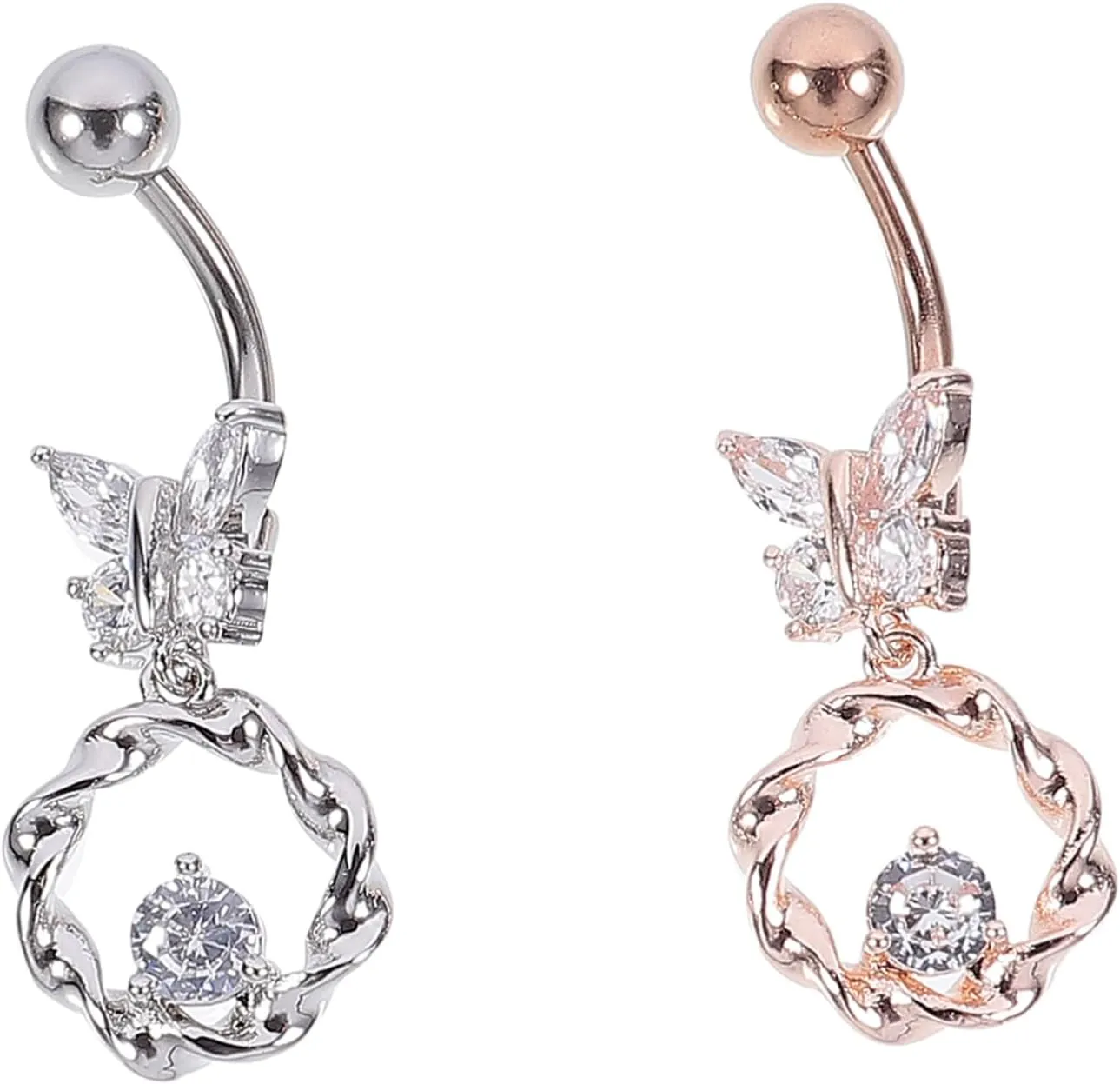 Homoyoyo 2pcs Butterfly Zircon Navel Rings for Women Body Piercing Jewelry Stylish Colors Durable Non-fading for Fashionable Outfits