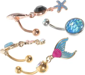 Homoyoyo 4Pcs Mermaid Turtle Belly Button Rings Body Jewelry for Women Unique Navel Piercing Accessories Skin Friendly Durable present for Special Occasions