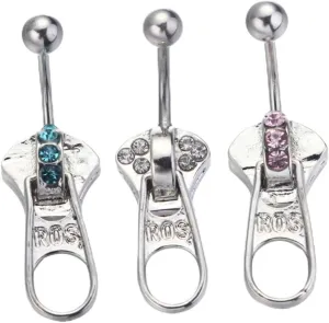 Homoyoyo Belly Rings Set 3pcs Navel Piercing Jewelry Zipper Design Fashion Belly Button Studs for Women Random Style