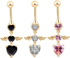 Homoyoyo Glamorous Heart Belly Button Rings 3pcs Stainless Steel Navel Piercing Jewelry