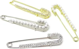 Honbay 4PCS Women Brooch Pins Sparkly Crystal Rhinestone Pearl Brooches Sweater Shawl Clips Bag Scarf Decoration Safety Pins Pants Waistline Reduction Pins