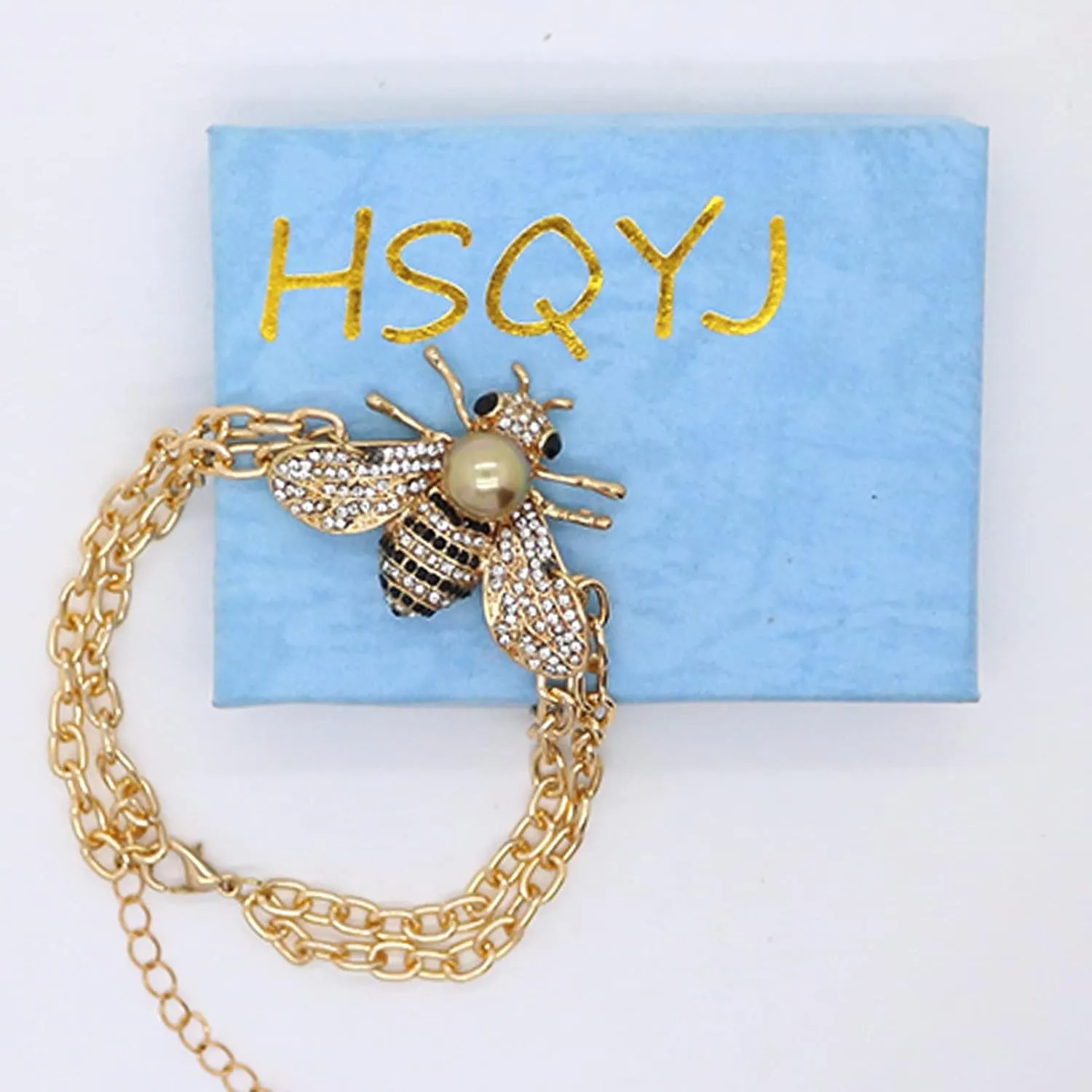 Honey Bee Brooches Crystal Insect Themed Bee Brooch Animal Fashion Shell Pearl Brooch Pin Gold Tone