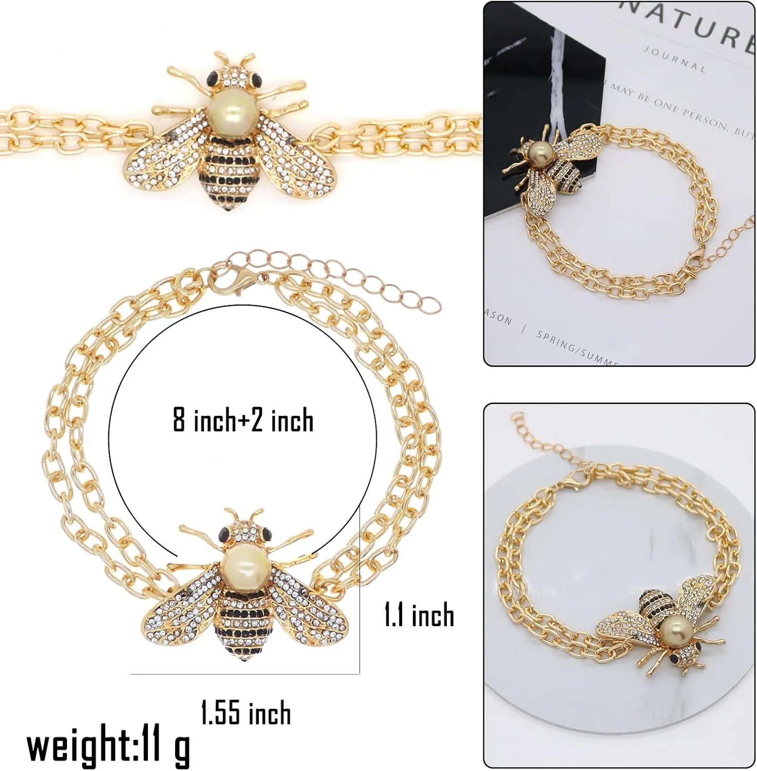 Honey Bee Brooches Crystal Insect Themed Bee Brooch Animal Fashion Shell Pearl Brooch Pin Gold Tone