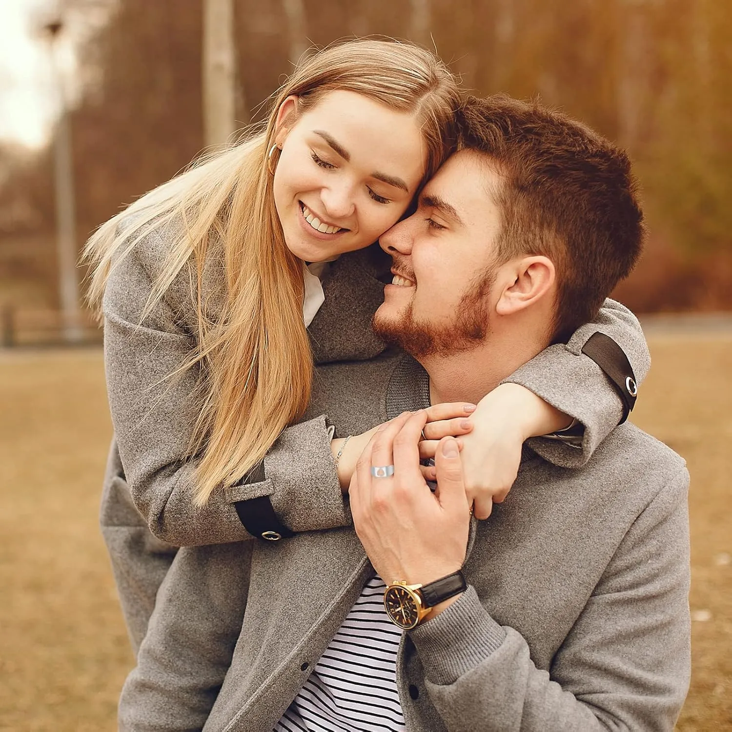 HUASAI Promise Rings for Couples Matching Couple Rings Engagement Rings Non Tarnish for Boyfriend Girlfriend Wedding Bands for Her Open Adjustable Wedding Rings Jewelry Gifts for Couples 2024