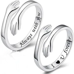 Hug Couple Rings Pair Ring 925 Sterling Silver Couple Rings Adjustable Couple Matching Rings Valentine's Day Engagement Wedding Band Set for Couples Promise Couple Ring,H