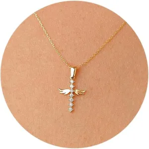 IEFWELL Cross Necklaces for Women - Dainty Gold Silver Cross Necklace for Women Trendy Simple Sideways Layered CZ Cross Necklaces Gold Jewelry for Womens Gifts