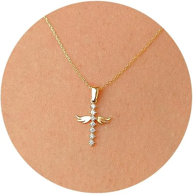 IEFWELL Cross Necklaces for Women - Dainty Gold Silver Cross Necklace for Women Trendy Simple Sideways Layered CZ Cross Necklaces Gold Jewelry for Womens Gifts