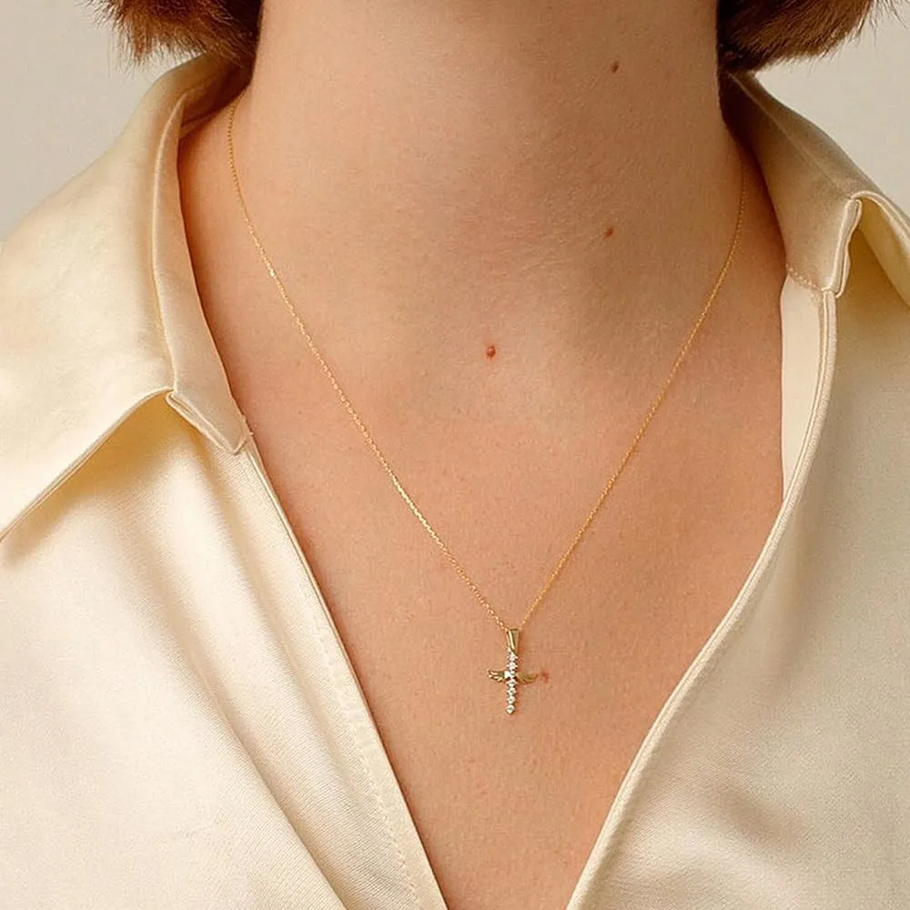 IEFWELL Cross Necklaces for Women - Dainty Gold Silver Cross Necklace for Women Trendy Simple Sideways Layered CZ Cross Necklaces Gold Jewelry for Womens Gifts
