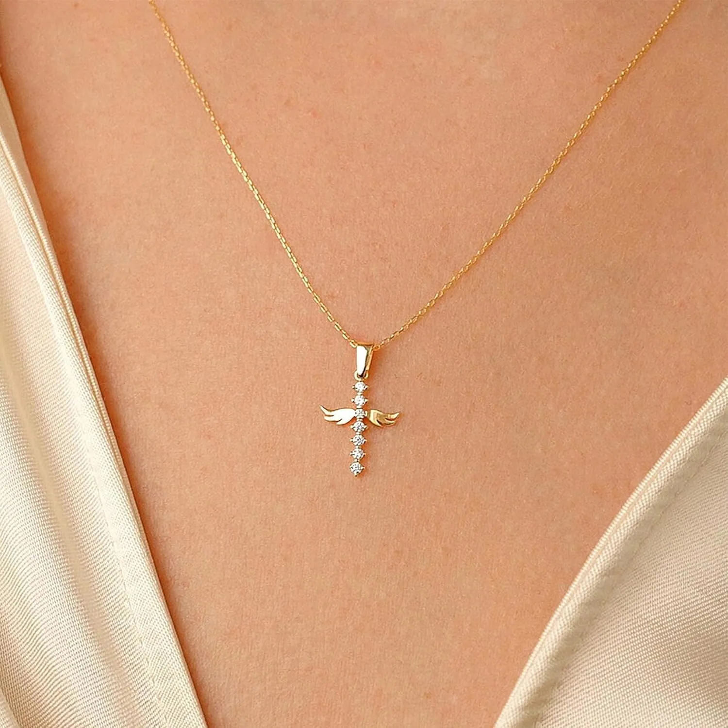 IEFWELL Cross Necklaces for Women - Dainty Gold Silver Cross Necklace for Women Trendy Simple Sideways Layered CZ Cross Necklaces Gold Jewelry for Womens Gifts