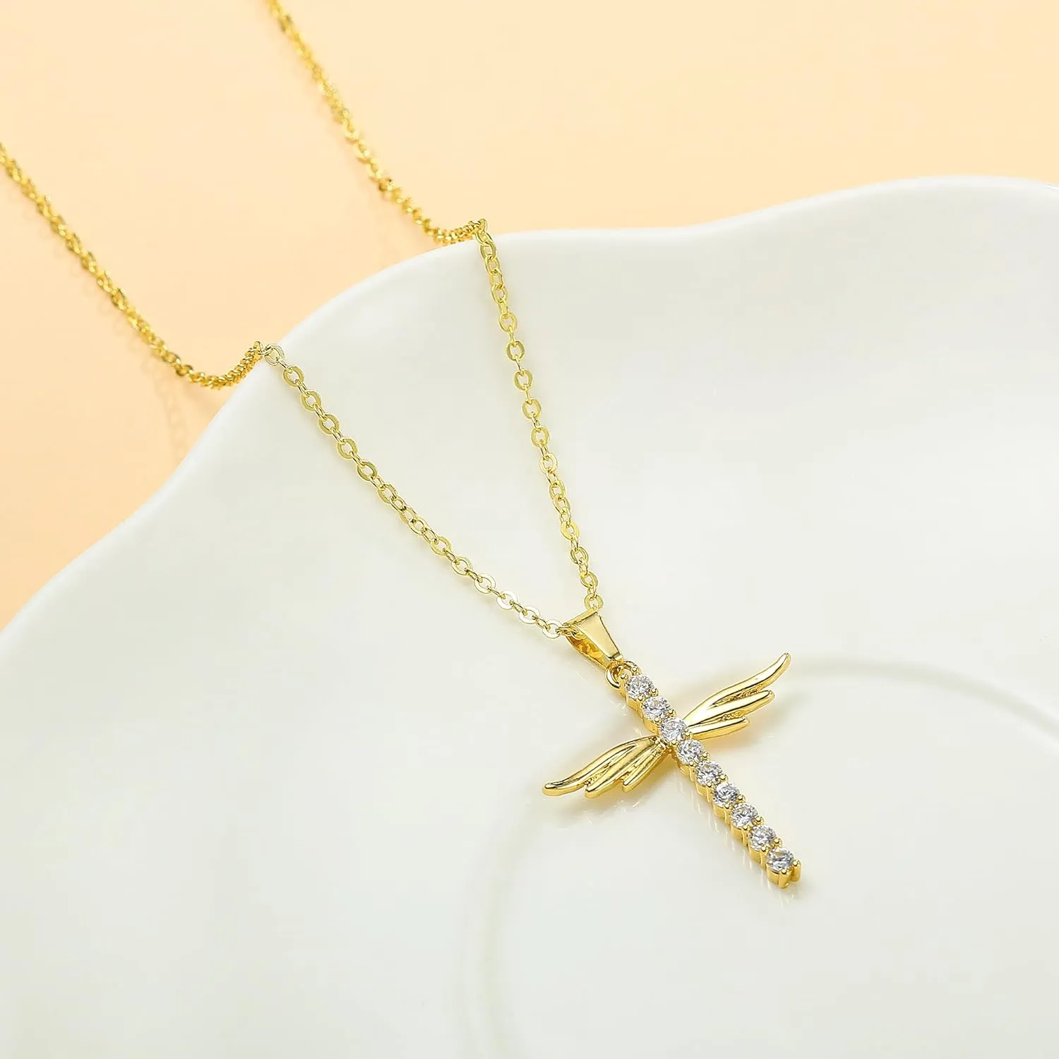 IEFWELL Cross Necklaces for Women - Dainty Gold Silver Cross Necklace for Women Trendy Simple Sideways Layered CZ Cross Necklaces Gold Jewelry for Womens Gifts