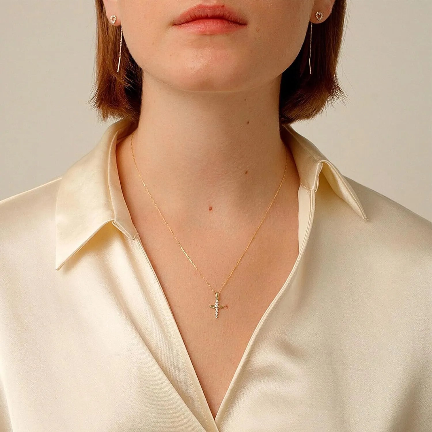 IEFWELL Cross Necklaces for Women - Dainty Gold Silver Cross Necklace for Women Trendy Simple Sideways Layered CZ Cross Necklaces Gold Jewelry for Womens Gifts