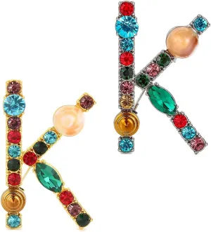 Initial Letter Brooch Bling Pin Jewelry Xmas Present Crystal Pearl Brooches Christmas Gift
