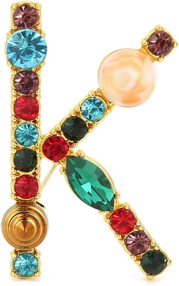 Initial Letter Brooch Bling Pin Jewelry Xmas Present Crystal Pearl Brooches Christmas Gift