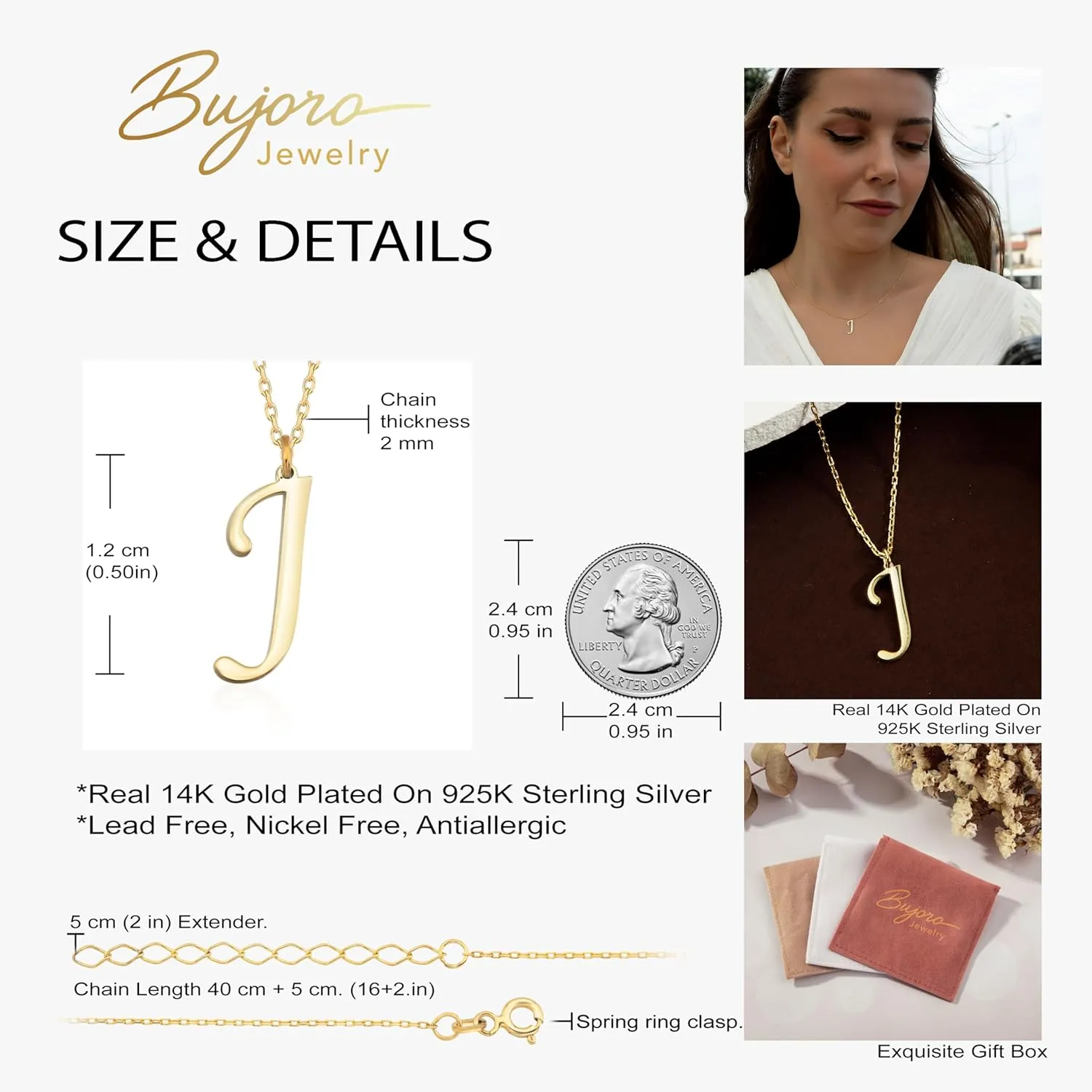 Initial Necklaces for Women, A-Z Letter Pendant, 925 Sterling Silver and 14K Gold Plated, Dainty Gold Necklace for Women, Personalized Gold Necklace Gift
