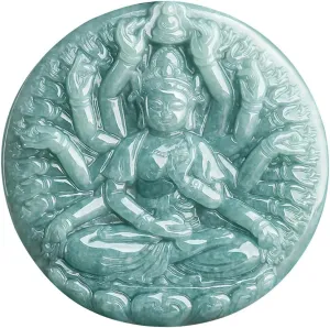 Jade Buddha Necklace, Guan Yin Pendant Necklace, Hand Carved Natural Grade A Jadeite Certified Lucky Amulet, Quan Yin Buddha Pendant Necklaces Feng Shui Jewelry Gifts for Women Men