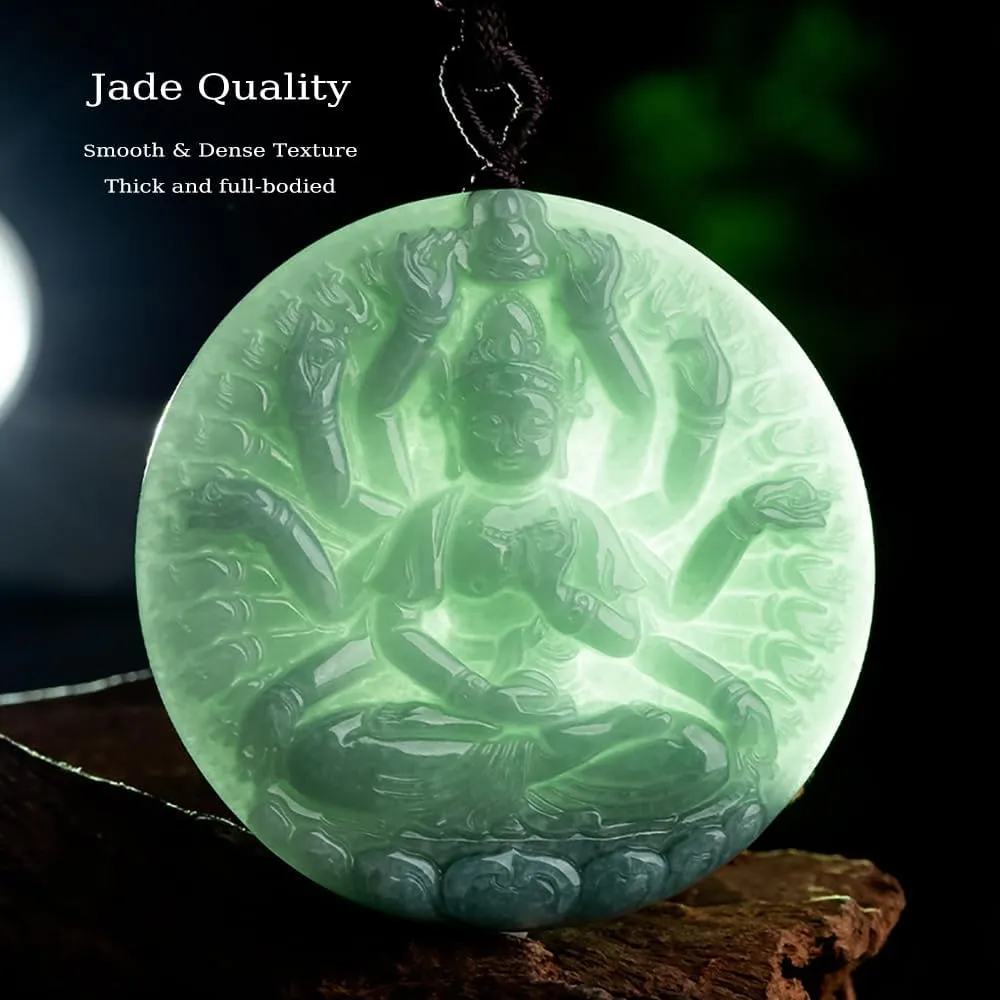 Jade Buddha Necklace, Guan Yin Pendant Necklace, Hand Carved Natural Grade A Jadeite Certified Lucky Amulet, Quan Yin Buddha Pendant Necklaces Feng Shui Jewelry Gifts for Women Men