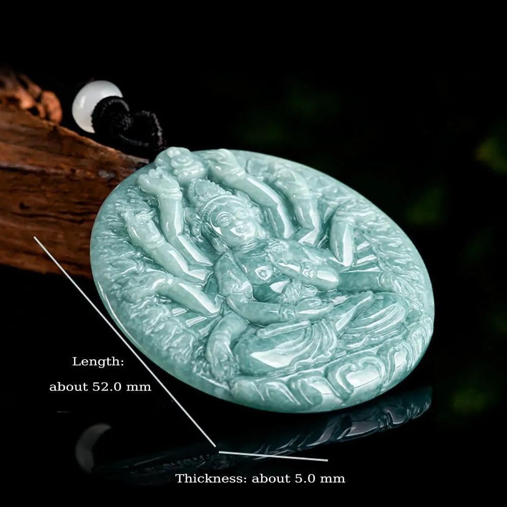 Jade Buddha Necklace, Guan Yin Pendant Necklace, Hand Carved Natural Grade A Jadeite Certified Lucky Amulet, Quan Yin Buddha Pendant Necklaces Feng Shui Jewelry Gifts for Women Men