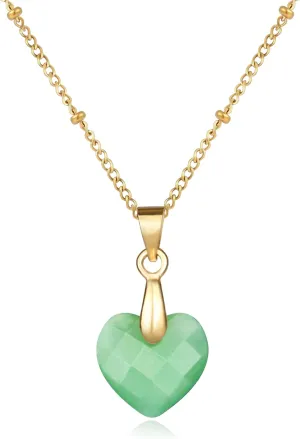 Jade Heart Necklace Pendant for Women Gold Dainty Green Gemstone Healing Crystal Stone Anniversary Handmade Jewelry Gifts