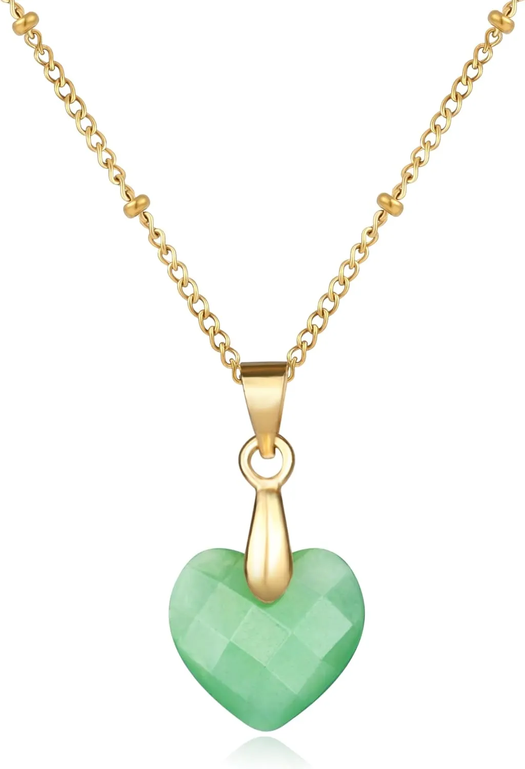Jade Heart Necklace Pendant for Women Gold Dainty Green Gemstone Healing Crystal Stone Anniversary Handmade Jewelry Gifts