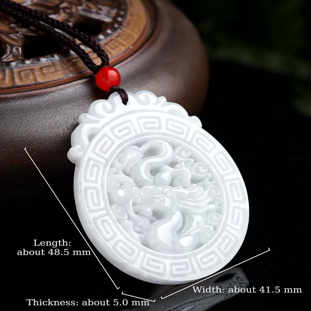 Jade Necklace, Hand Carved Natural Jade Dragon Necklace Pendant, Grade A Untreated Jadeite Feng Shui Necklaces for Women and Men, Zodiac Stone Amulet for Bring Wealth Fortune and Luck