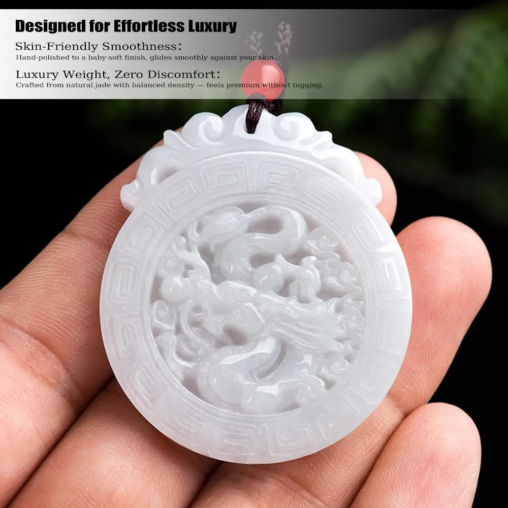 Jade Necklace, Hand Carved Natural Jade Dragon Necklace Pendant, Grade A Untreated Jadeite Feng Shui Necklaces for Women and Men, Zodiac Stone Amulet for Bring Wealth Fortune and Luck