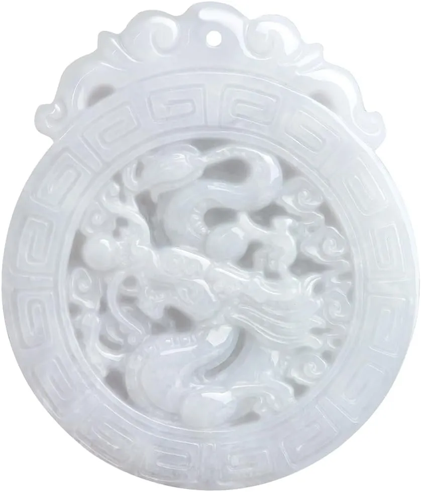 Jade Necklace, Hand Carved Natural Jade Dragon Necklace Pendant, Grade A Untreated Jadeite Feng Shui Necklaces for Women and Men, Zodiac Stone Amulet for Bring Wealth Fortune and Luck