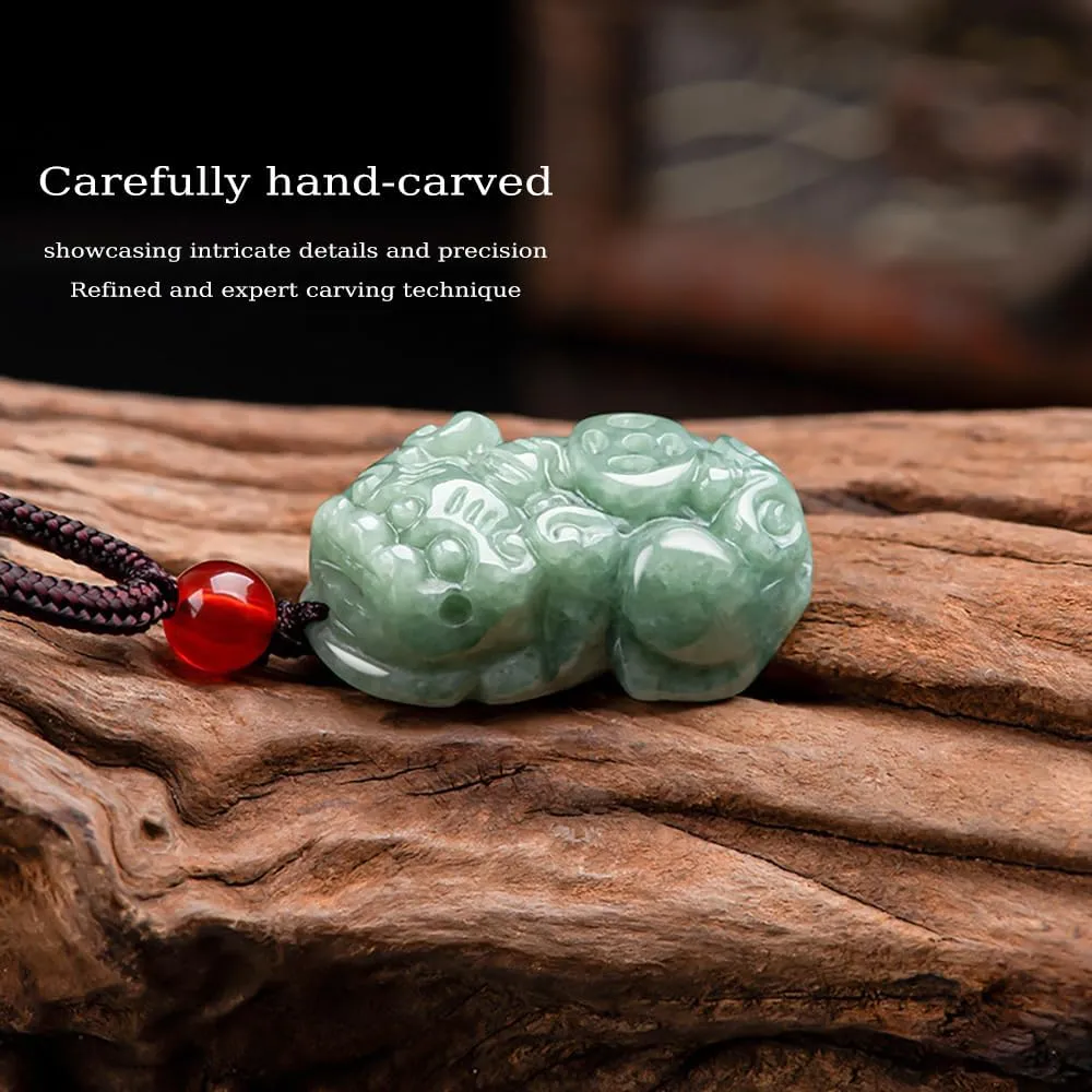 Jade Necklace, Pi Xiu Necklace Pendant, Double-sided Hand Carved Grade A Untreated Natural Jadeite Feng Shui Necklaces, Porsperity Attract Wealth Lucky Amulet for Women and Men