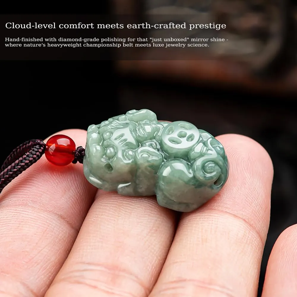 Jade Necklace, Pi Xiu Necklace Pendant, Double-sided Hand Carved Grade A Untreated Natural Jadeite Feng Shui Necklaces, Porsperity Attract Wealth Lucky Amulet for Women and Men
