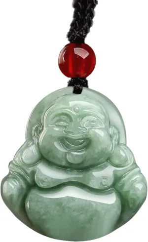 Jade Pendant Green Natural Real Laughing Buddha Necklace - Good Luck 925 Silver Chain Amulet Jewelry Gifts