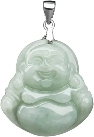 Jade Pendant Green Natural Real Laughing Buddha Necklace - Good Luck 925 Silver Chain Amulet Jewelry Gifts