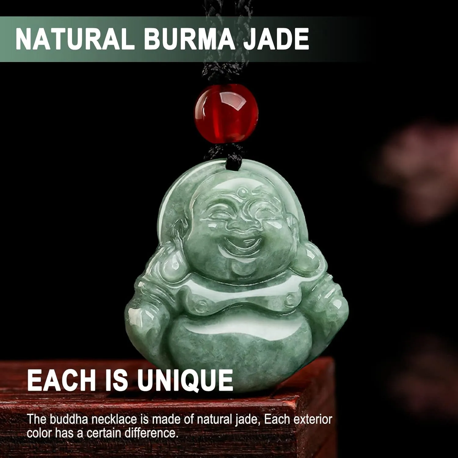 Jade Pendant Green Natural Real Laughing Buddha Necklace - Good Luck 925 Silver Chain Amulet Jewelry Gifts