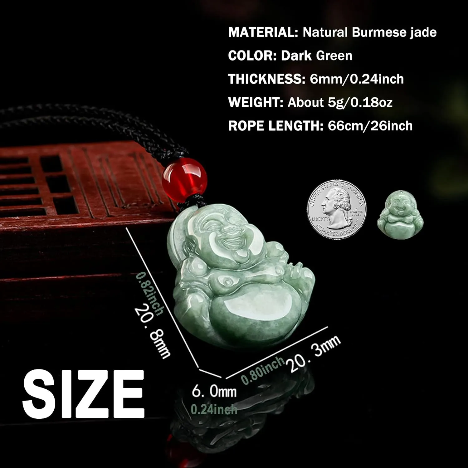 Jade Pendant Green Natural Real Laughing Buddha Necklace - Good Luck 925 Silver Chain Amulet Jewelry Gifts