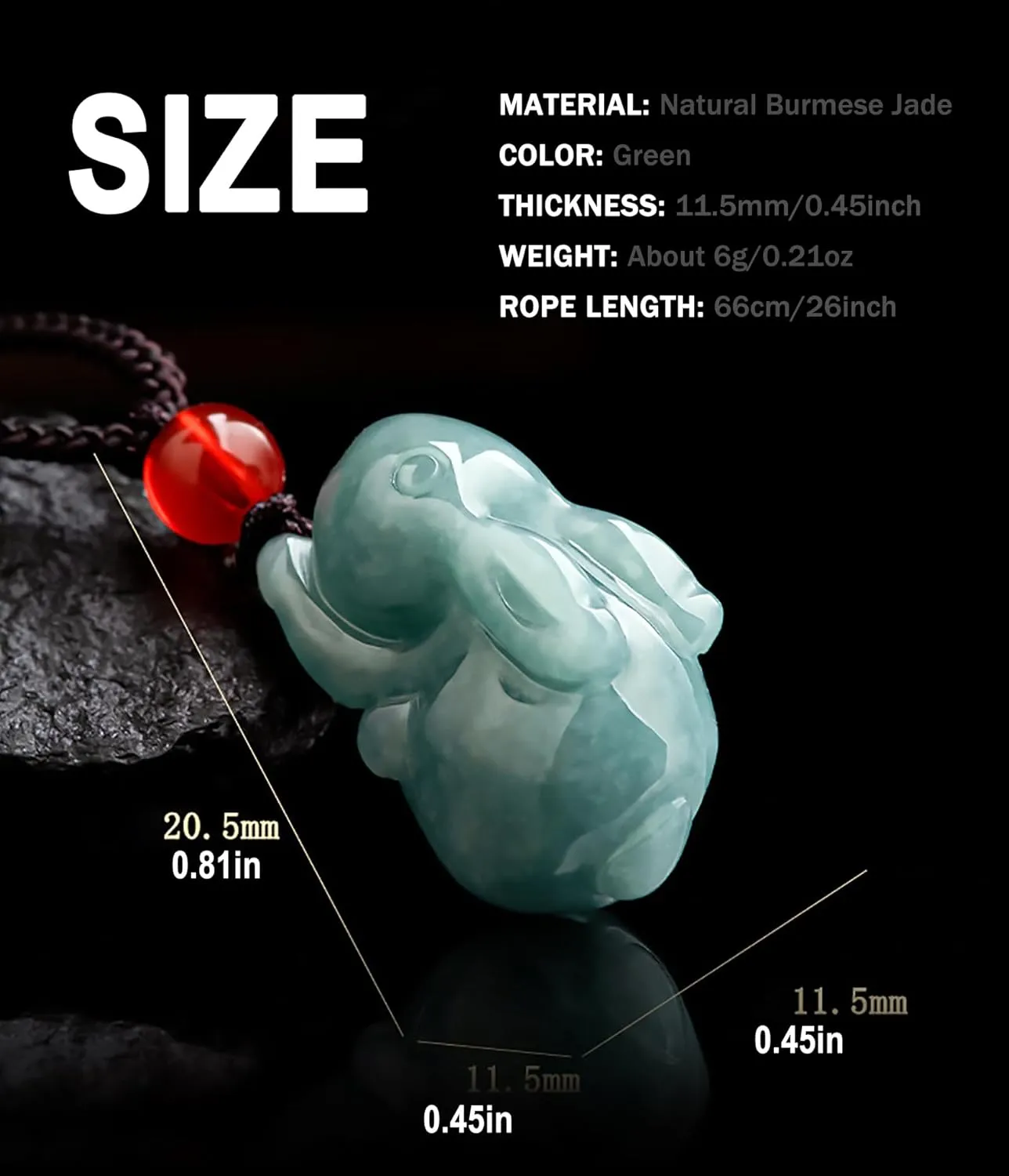 Jade Pendant Necklace for Men Women - Genuine Grade A Ice Jadite Healing Stone Necklace with Certificate