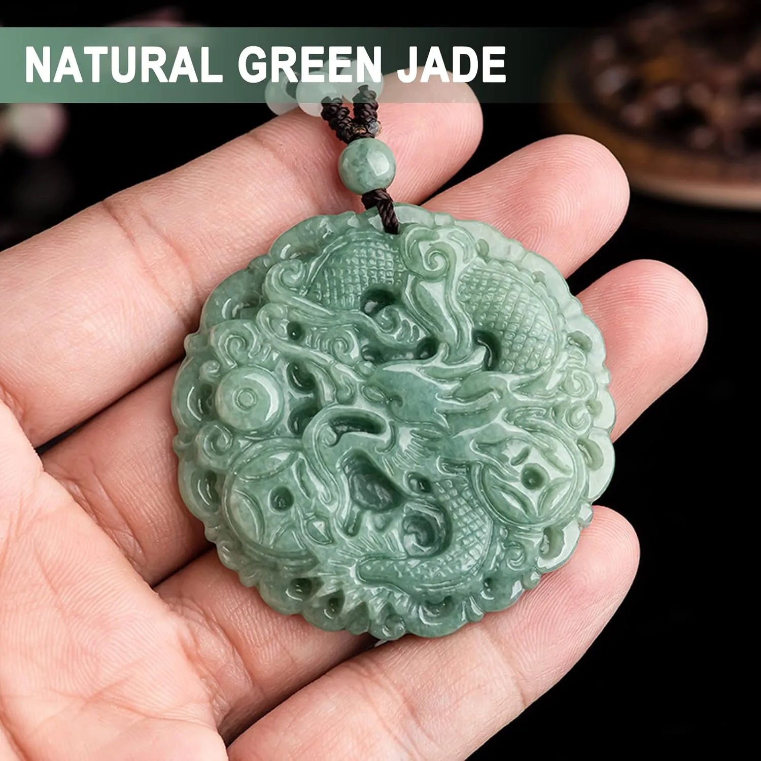 Jade Pendant Necklace for Men Women - Genuine Grade A Ice Jadite Healing Stone Necklace with Certificate