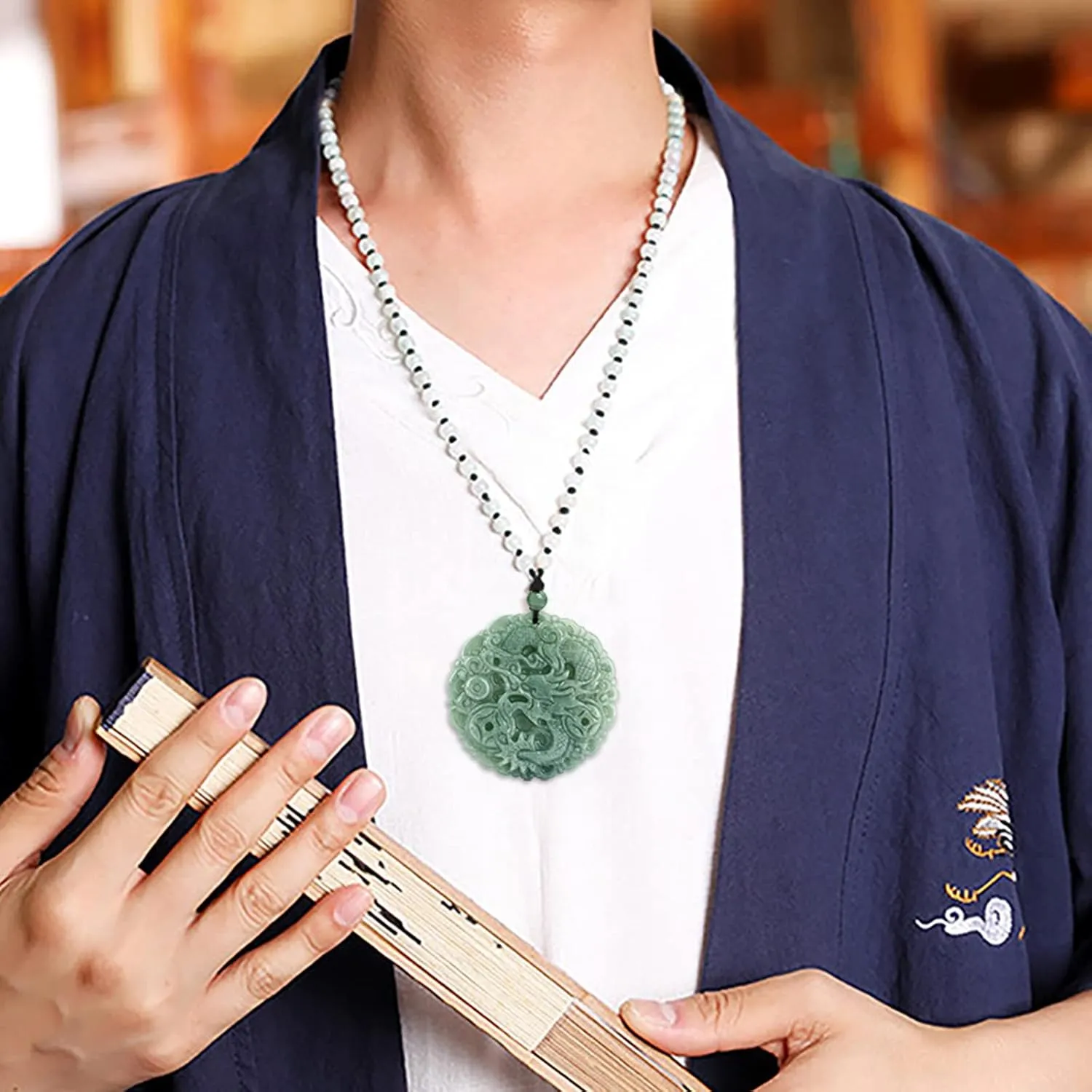 Jade Pendant Necklace for Men Women - Genuine Grade A Ice Jadite Healing Stone Necklace with Certificate