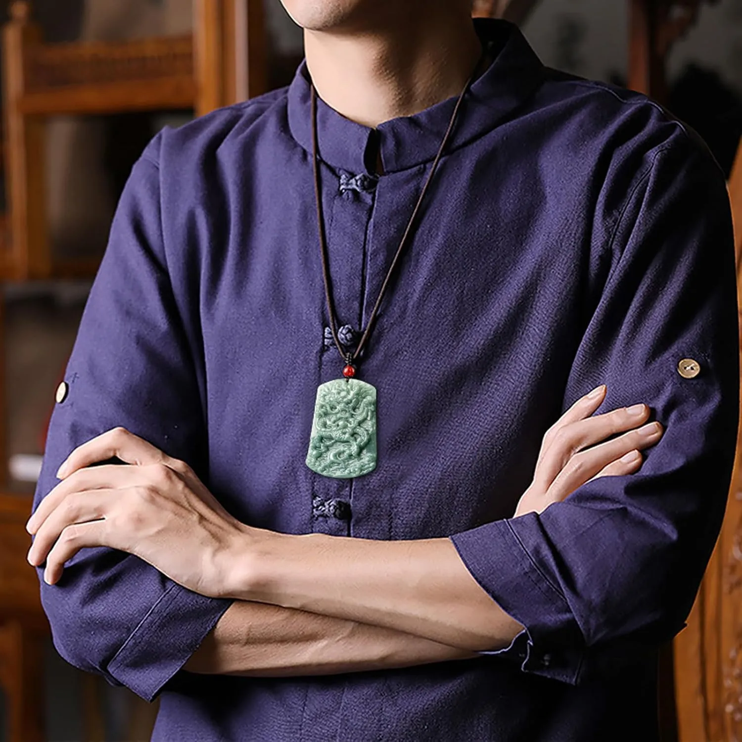 Jade Pendant Necklace for Men Women - Genuine Grade A Ice Jadite Healing Stone Necklace with Certificate