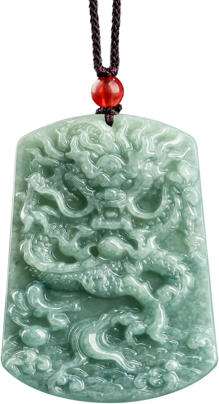 Jade Pendant Necklace for Men Women - Genuine Grade A Ice Jadite Healing Stone Necklace with Certificate