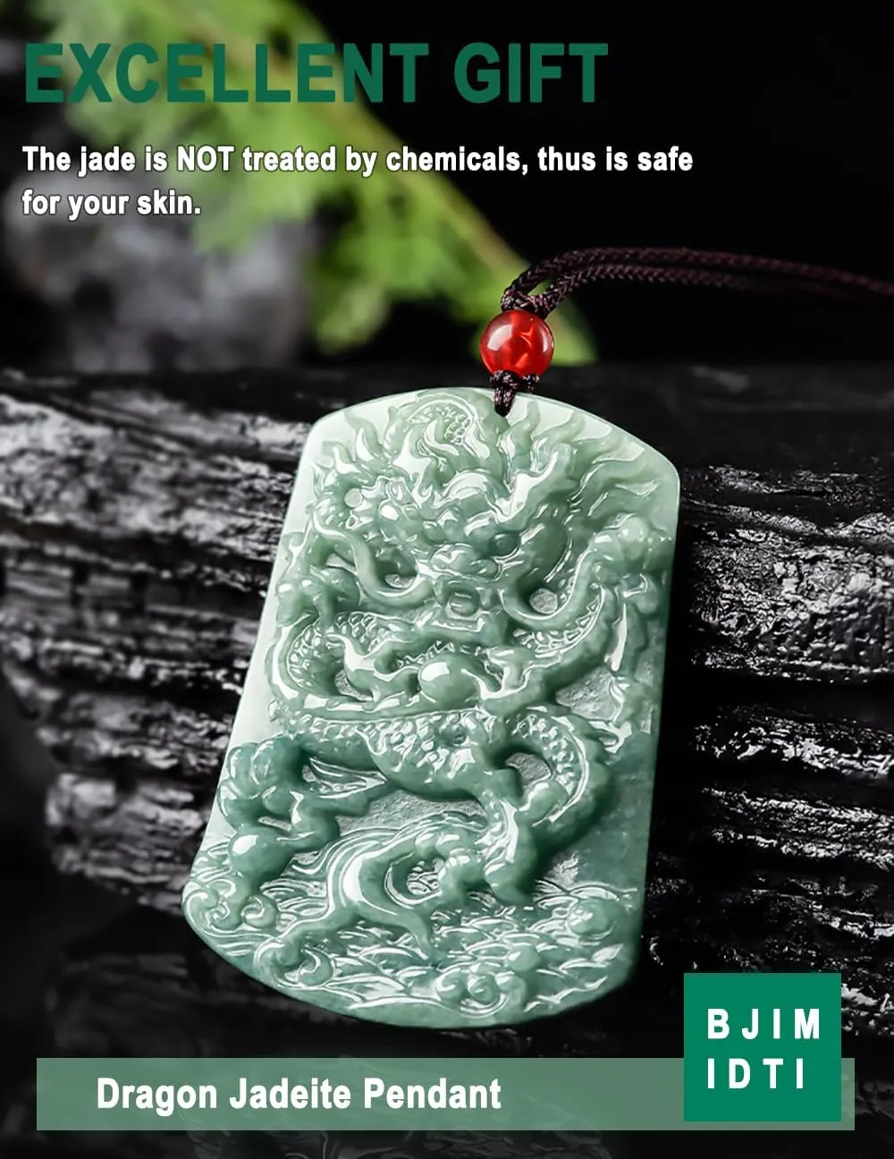 Jade Pendant Necklace for Men Women - Genuine Grade A Ice Jadite Healing Stone Necklace with Certificate