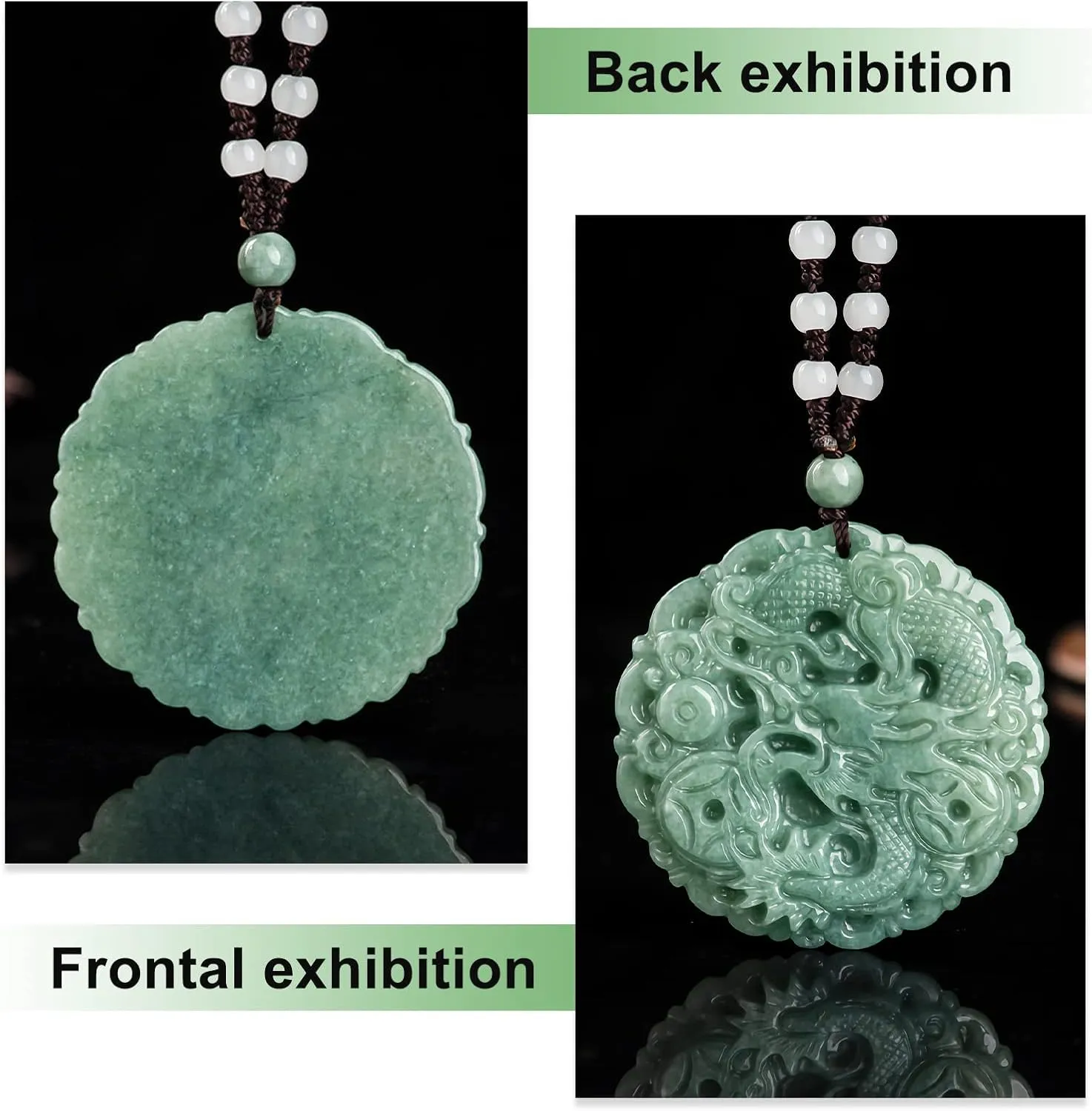 Jade Pendant Necklace for Men Women - Genuine Grade A Ice Jadite Healing Stone Necklace with Certificate