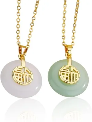 Jade Pendant Necklace Good Fortune Green Necklace for Women 18kt Gold Plated Pendants Mother's Day Present Elegant Green Jade Necklaces for Women