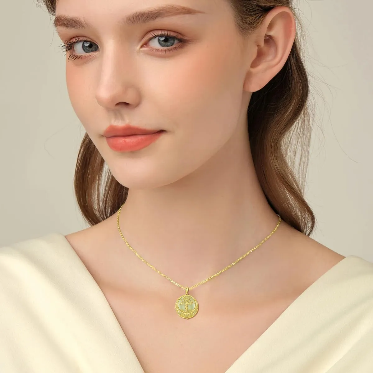 Jade Tree of Life Necklace 14k Gold Plated Sterling Silver Celtic Family Tree Jewelry Birthday Mothers Day Christmas Gifts for Women Mom Her