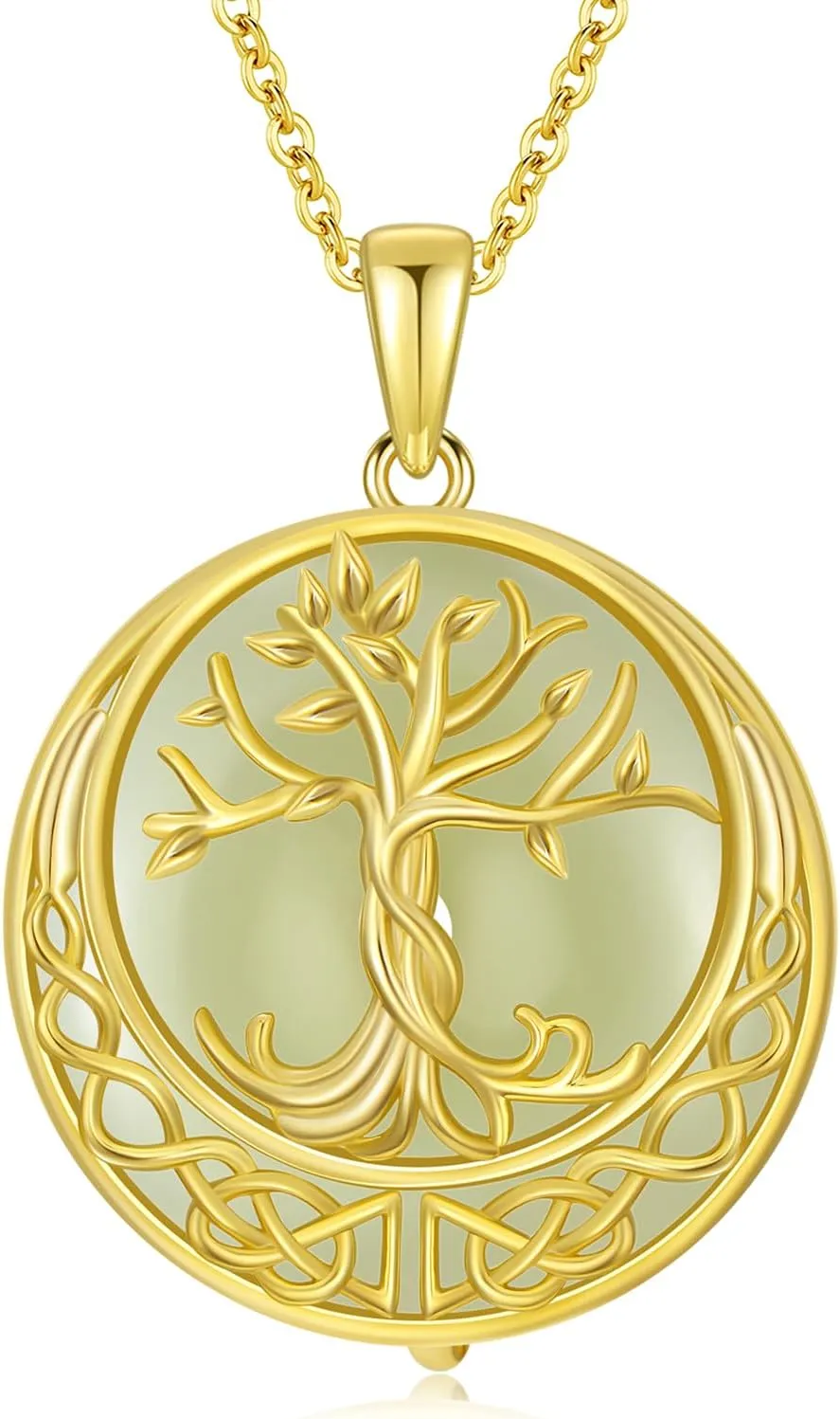 Jade Tree of Life Necklace 14k Gold Plated Sterling Silver Celtic Family Tree Jewelry Birthday Mothers Day Christmas Gifts for Women Mom Her