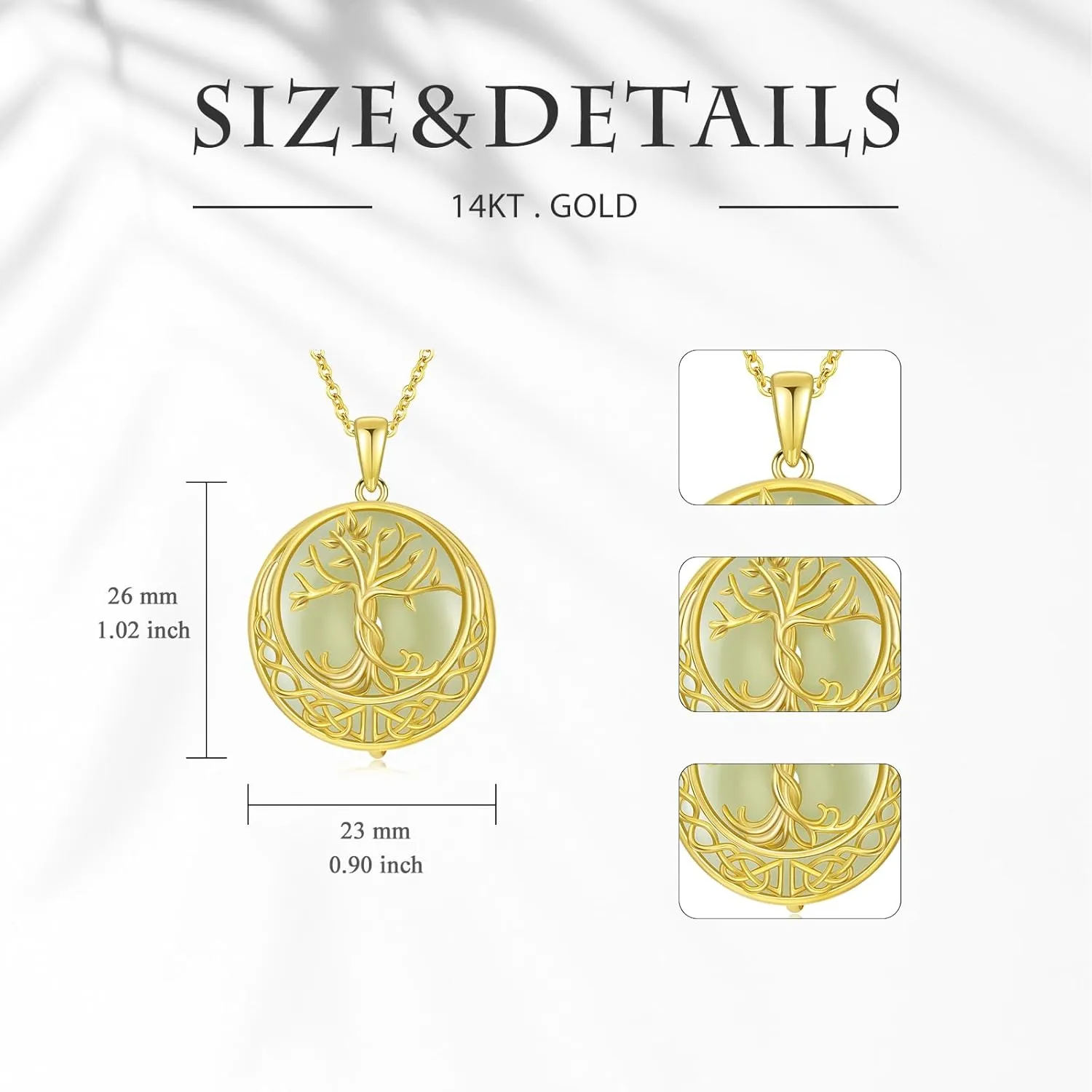 Jade Tree of Life Necklace 14k Gold Plated Sterling Silver Celtic Family Tree Jewelry Birthday Mothers Day Christmas Gifts for Women Mom Her
