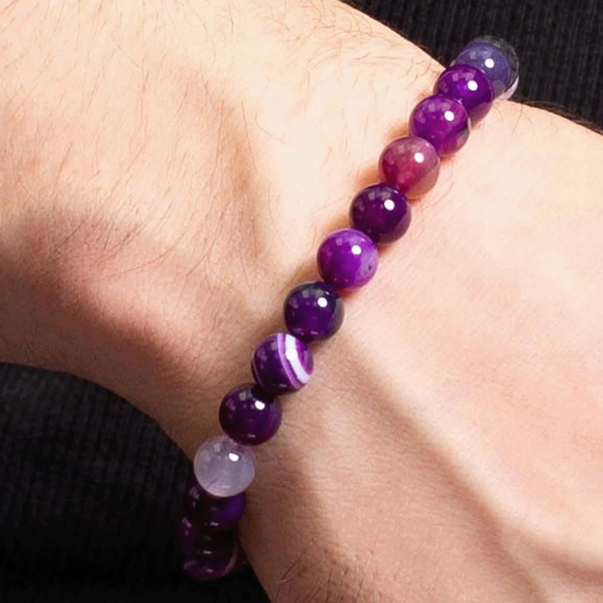 Jareth Beaded Purple Vein Agate Bracelet