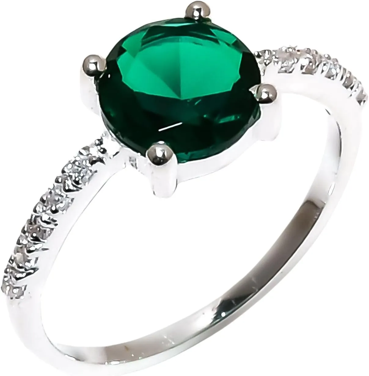 Jete 925 Sterling Silver Channel Set Ring | Emerald Rings for Women | Statement Stacking Band for Gift | 8 mm Round