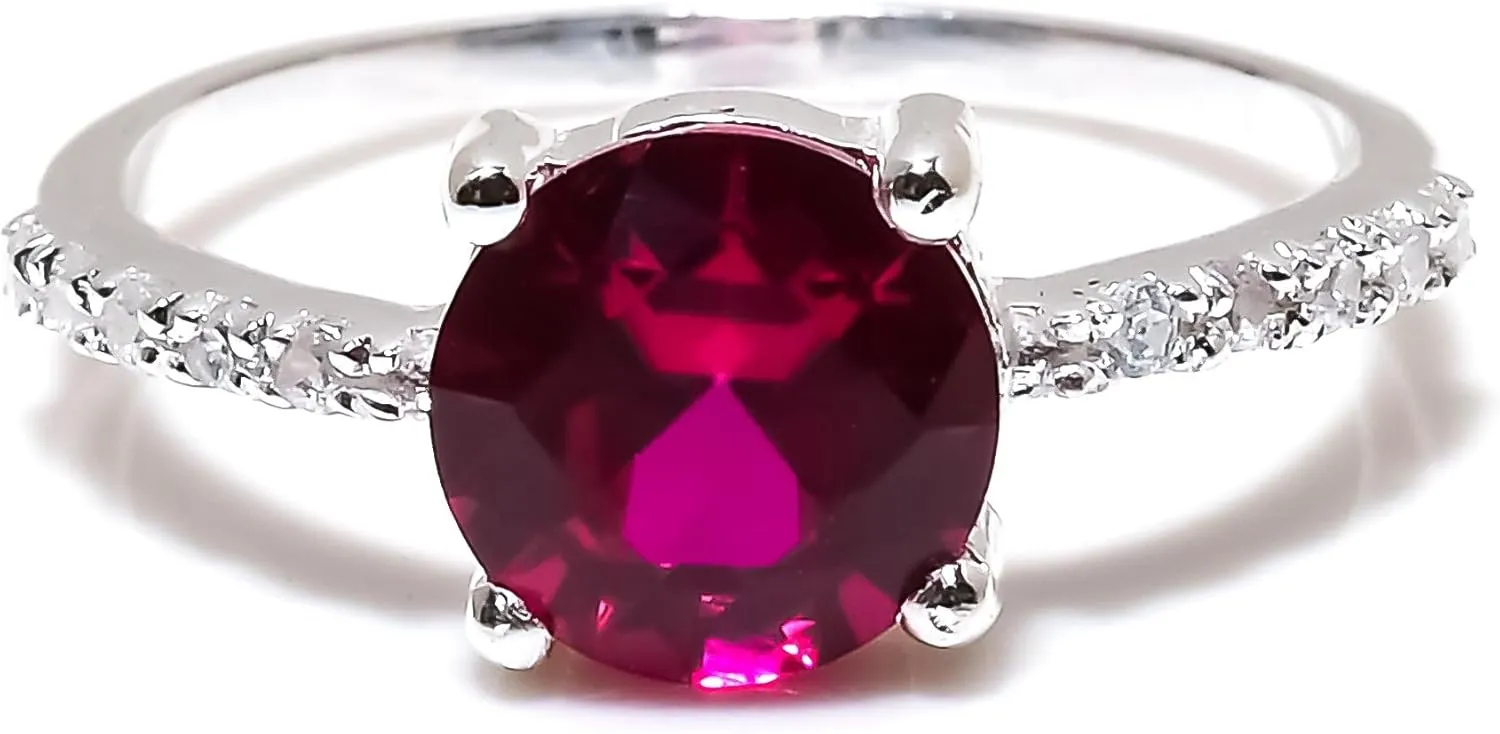 Jete 925 Sterling Silver Channel Set Ring | Ruby Rings for Women | Statement Stacking Band for Gift | 8 mm Round