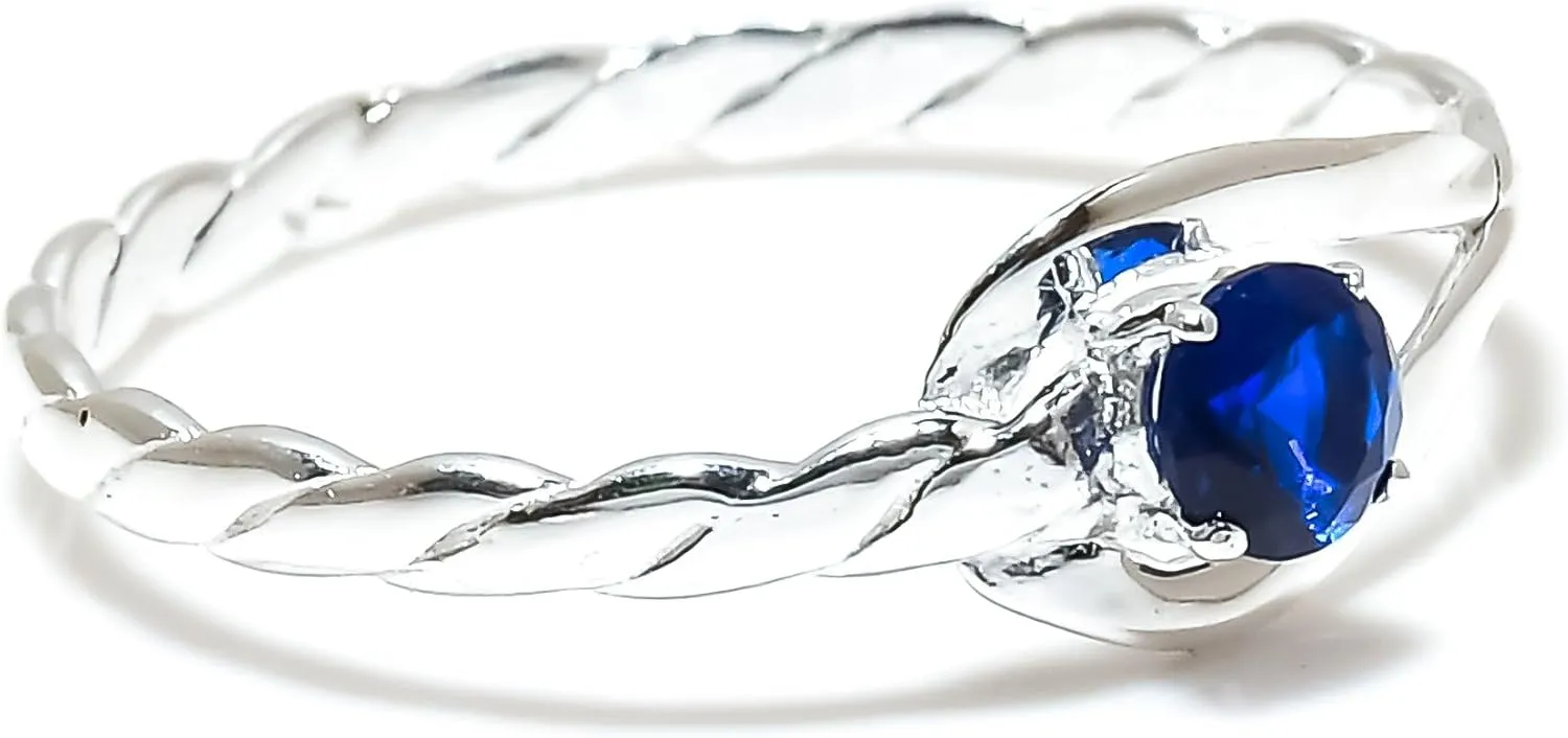 Jete 925 Sterling Silver Signet Ring | Blue Sapphire Topaz Rings for Women | Statement Stacking Band for Gift | 4 mm Round